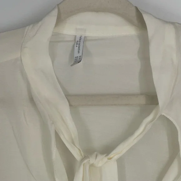 ZARA Women's Cream Sheer Ruffled Tie Neck Long Sleeve Blouse Top Size USA XS - Picture 4 of 10